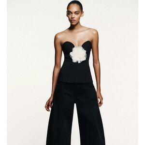 ZARA CONTRAST FLORAL BANDEAU TOP